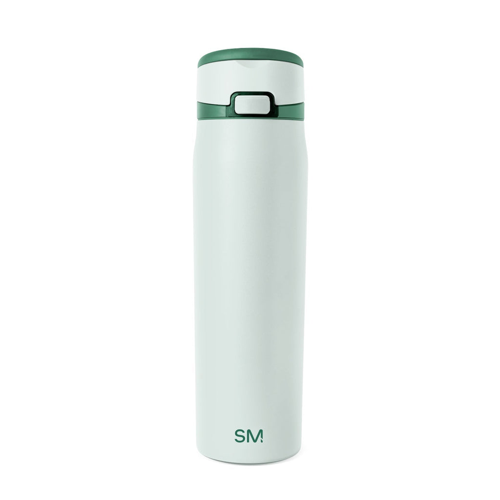 Pale mint green tumbler with forest green lid rim and horizontal accent stripe